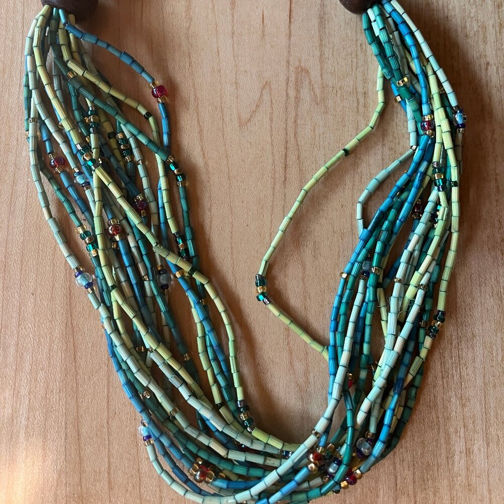 Multistrand Glass Bead Necklace in Teal & Lime - Women Jewelry